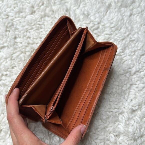 Buxton Top Grain Cowhide Tan Leather Wallet Brown Zipper Card Holder Zip Up - Picture 4 of 10